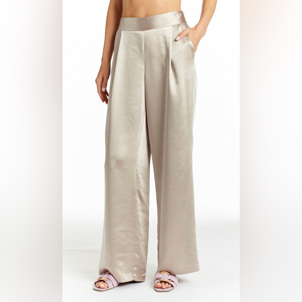Drew SLATE BLUE satin wide leg trousers